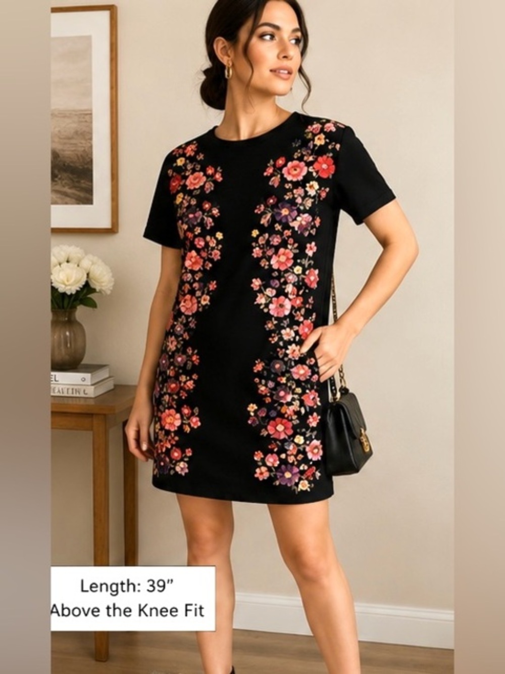 🌸🌺🌼👗Zara Trafaluc Floral Knee-Length Dress | Black | Size Small | Spring/Summer